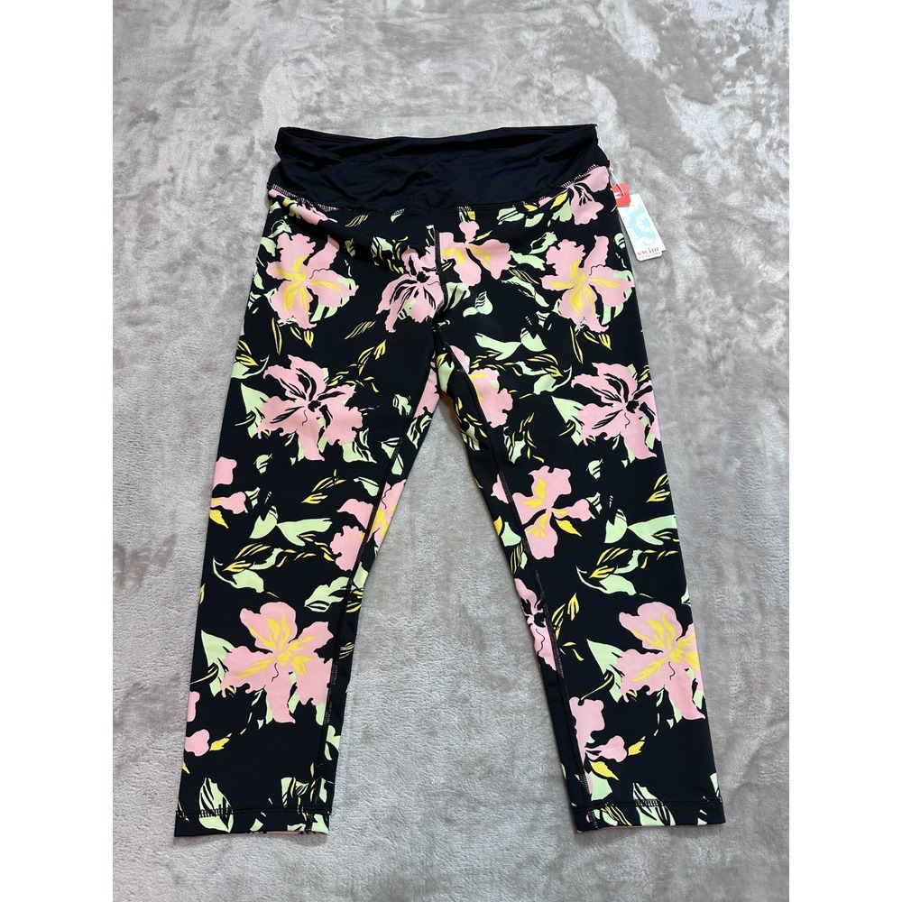 Swim Systems Miami Swim Pants M Black Floral Cropped Capri Leggings NWT A942